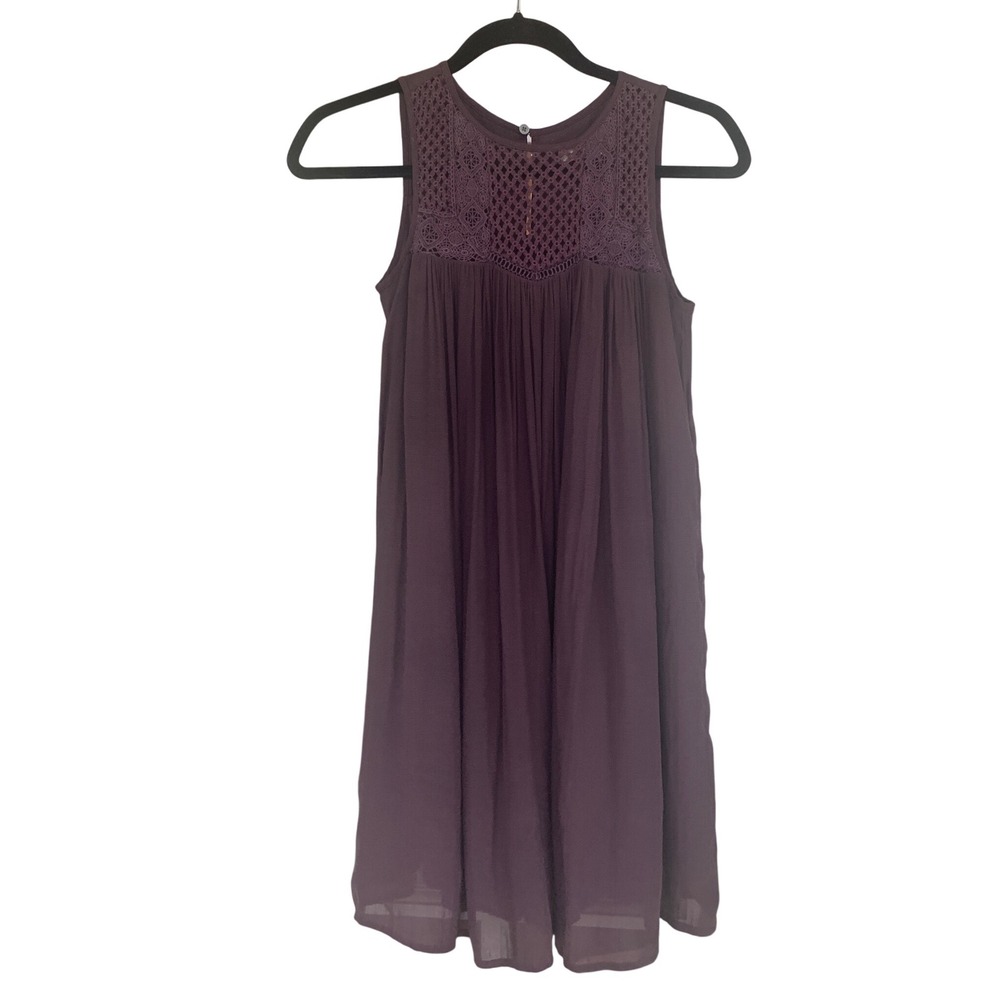 LOFT Dress Sleeveless Lined Crochet Top Round Neck‎ Summer Boho Dress Purple XXS